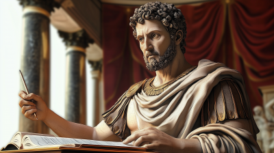 3D Hand-drawn Drawing of a Roman Emperor Writing on Paper