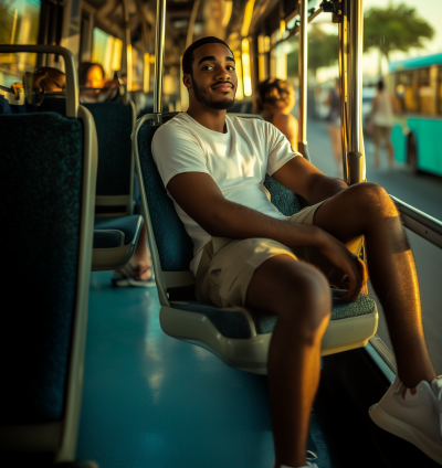 Joyful Brazilian Man on Bus