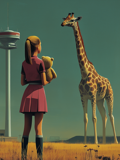 Girl with Teddy Bear and Giraffe