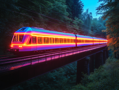 Neon Reflections on the Bridge