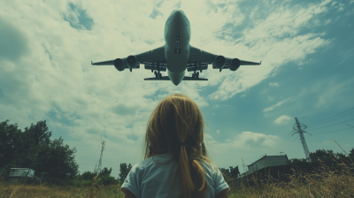 Girl Watching Airplane and UFO