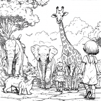 Animal Parade Coloring Page