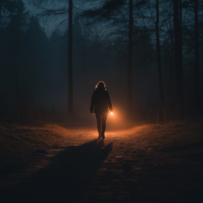 Person Walking with Flashlight