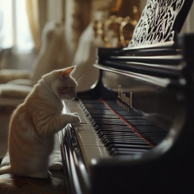 Adorable Cat Playing Piano