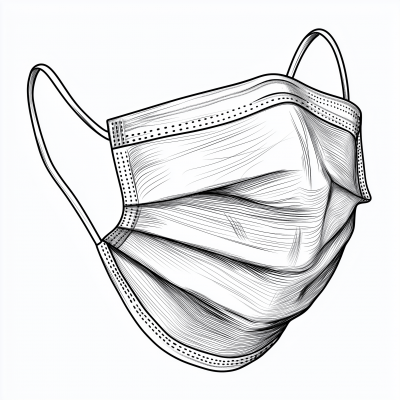 Detailed Line Art of Surgical Mask