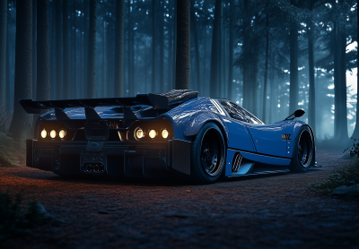 Blue Pagani Zonda at Night