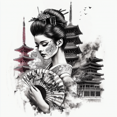 Geisha with Face Tattoo