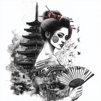 Geisha with Tattoo and Fan