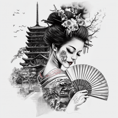 Geisha with Face Tattoo