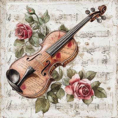 Vintage Violin Postcard