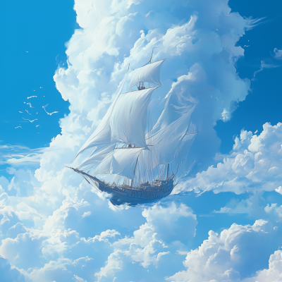 Flying Ship in Blue Sky