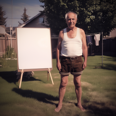 Elderly Man by Blank Sign