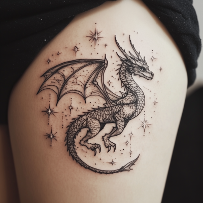 Black Line Tattoo Style Malvern Dragon