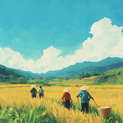 Rice Harvesting in the Fields