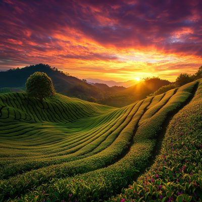 Sunset Serenity in Tea Plantation