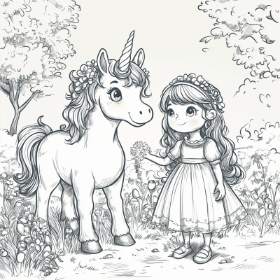 Unicorn and Girl Coloring Book