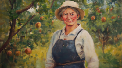 Amish Woman in Orchard