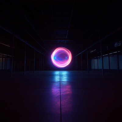 Glowing Orb in Dark Warehouse