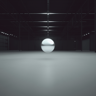 Floating Chrome Orb in Warehouse