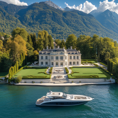 Elegant French Mansion Aerial View