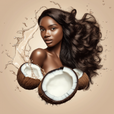 African woman with long hair in coconut oil