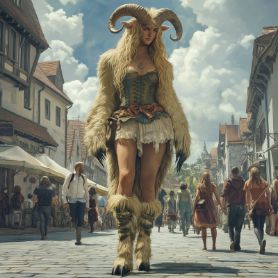 Female Satyr in City Square