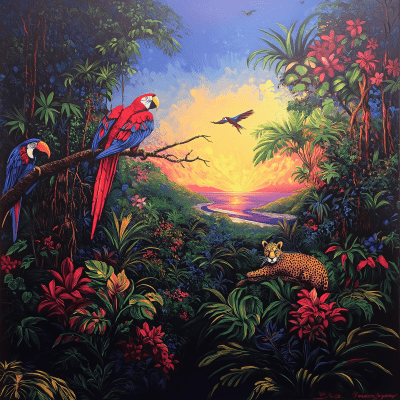 Tropical Sunset with Wildlife