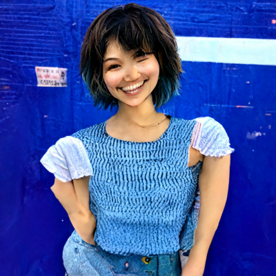 Smiling Japanese Woman in Casual Outfit