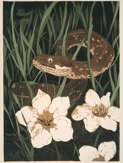 Minimalist Snake in Flowers