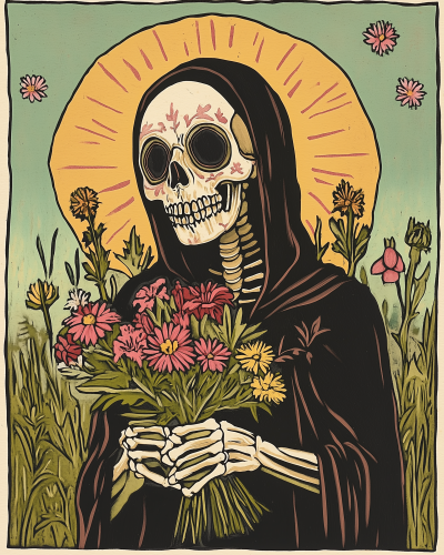 Portrait of Death with Flower Bouquet