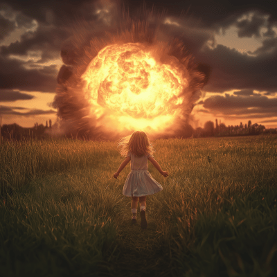 Little Girl Running Towards Explosion