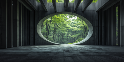 Brutalist Room with Forest View