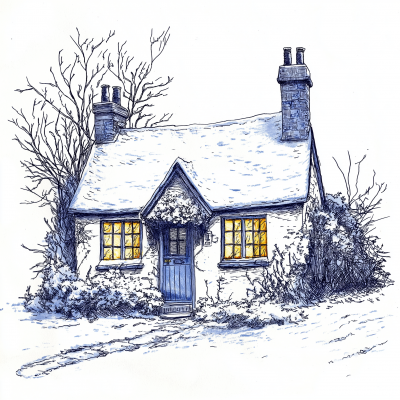 Winter Cottage Drawing