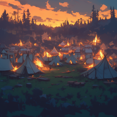 Burning Camp in the Forest