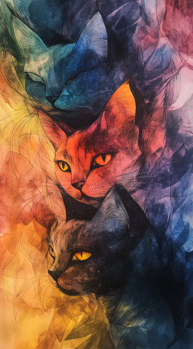 Abstract Cats in Watercolor