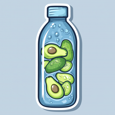 Sticker Style Water Bottle with Avocados