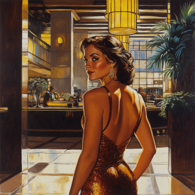 Elegant Woman in Luxury Lobby