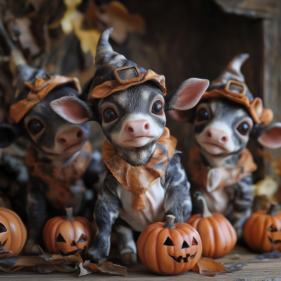 Adorable Baby Cows in Halloween Costumes