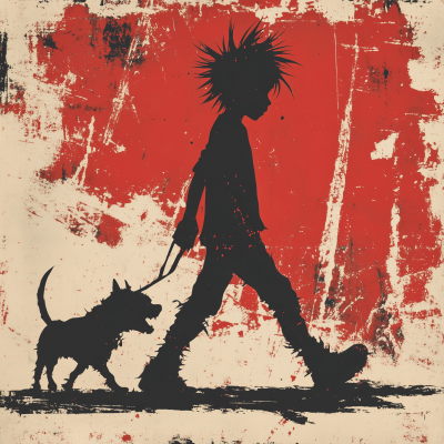 Punk Kid Walking Dog