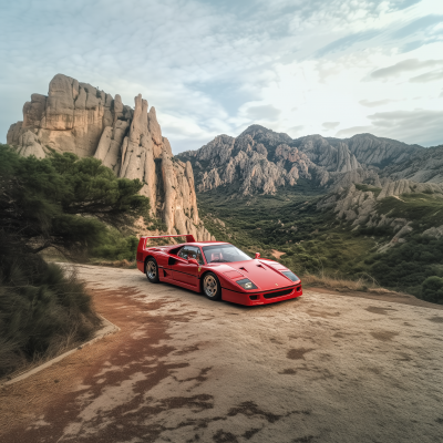 Red Ferrari F40 in Mountain Landscape