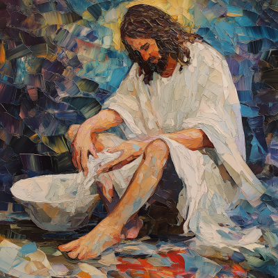 Abstract Depiction of Jesus Washing Feet