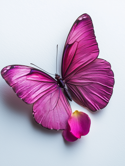 Butterfly and Pink Rose Petal