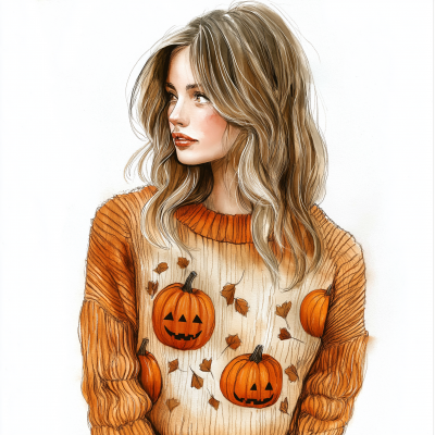 Autumn Girl Watercolor Illustration