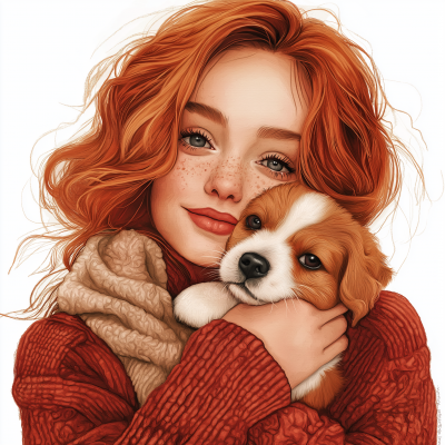 Cozy Woman with Puppy Clipart