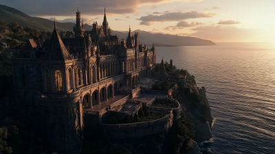 Grand Neo-Gothic Mansion on Cliffside