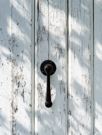 Black Metal Door Handle on White Gate