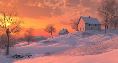 Snowy Winter Landscape with Old Barn