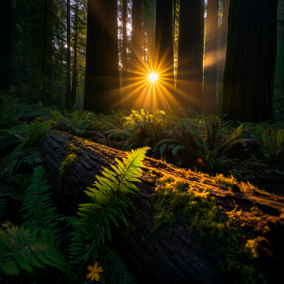 Misty Redwood Forest at Dawn