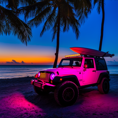 Neon Jeep at Sunset