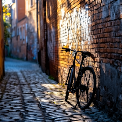 Lonely Bicycle Against Brick Wall